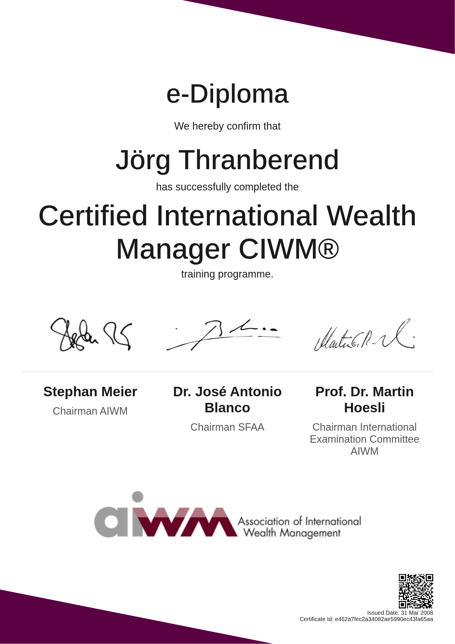  Jörg Thranberend | Certified International Wealth Manager CIWM®