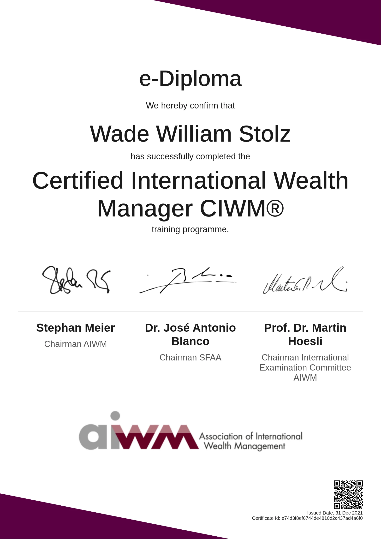  Wade William Stolz | Certified International Wealth Manager CIWM®