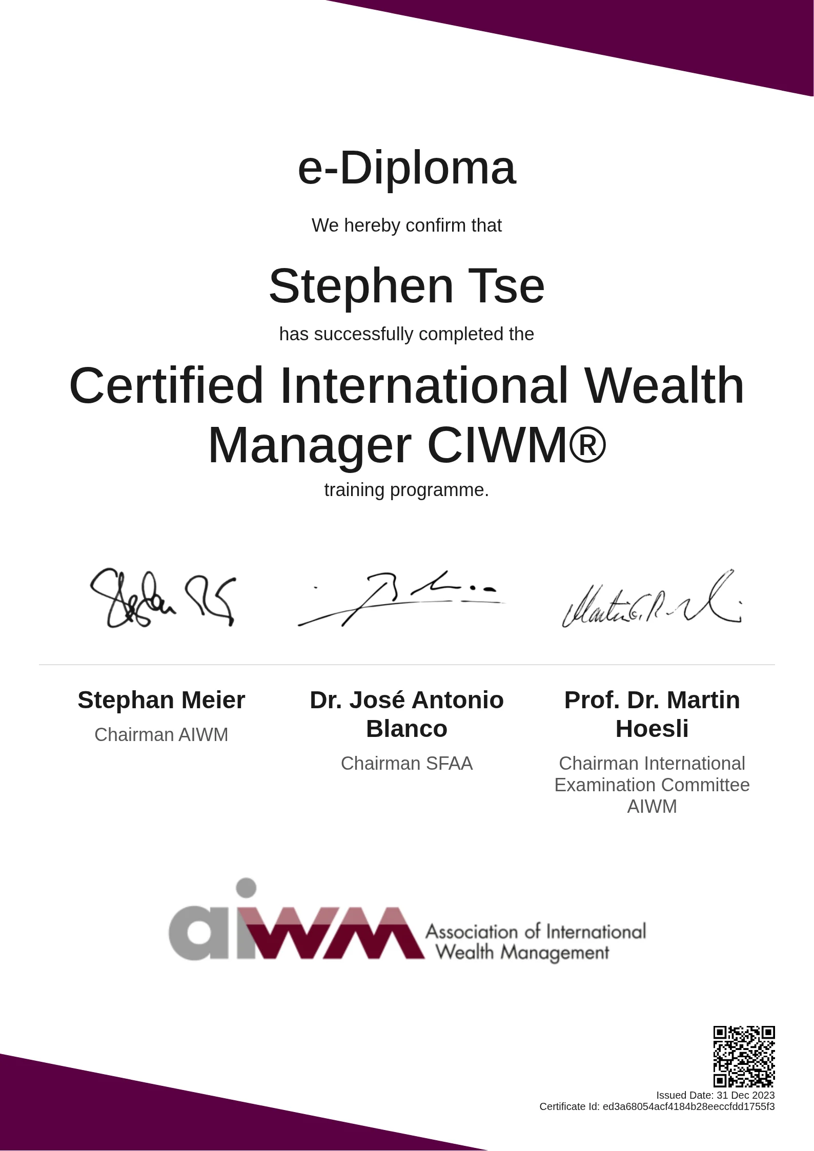  Stephen Tse | Certified International Wealth Manager CIWM®