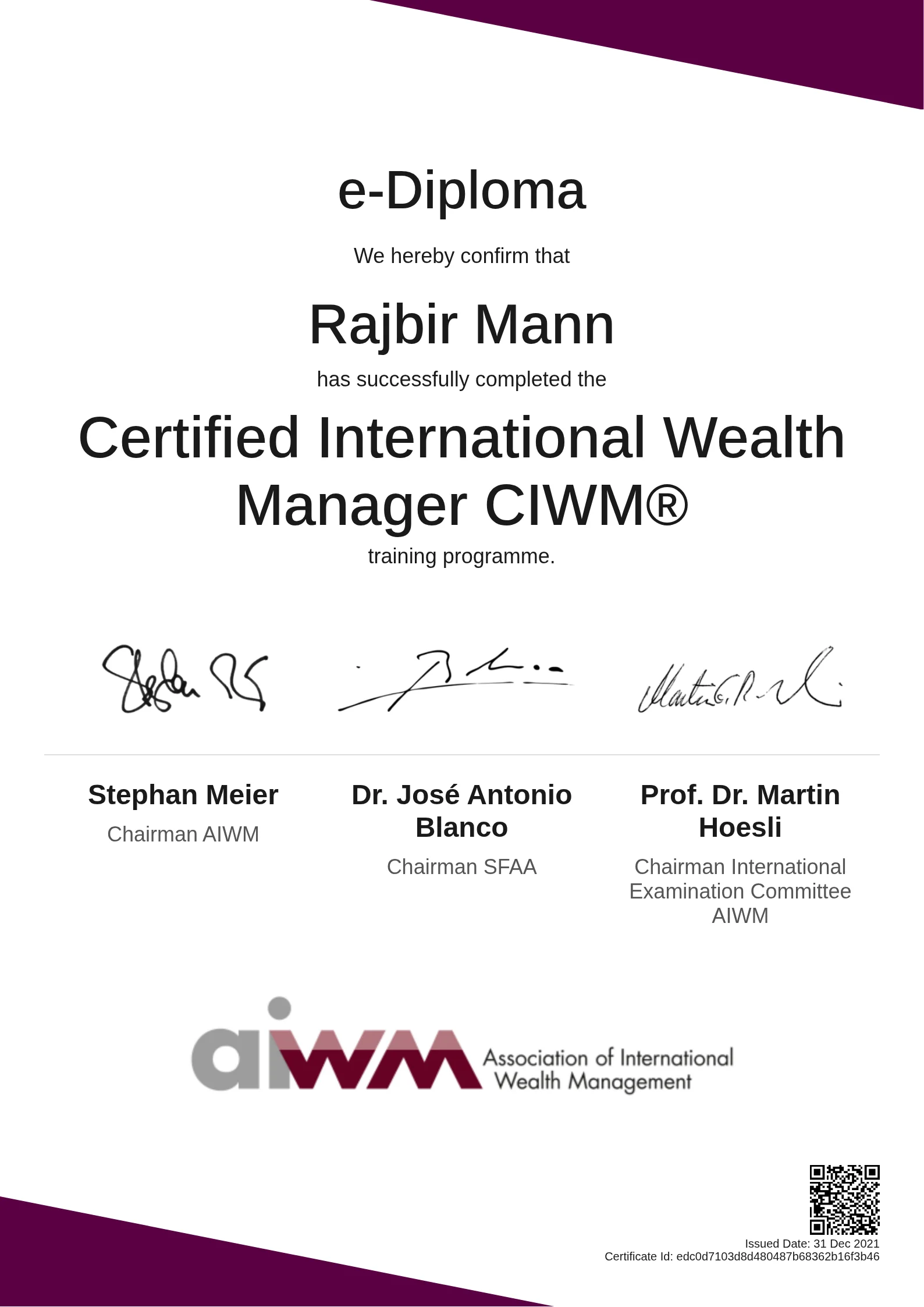  Rajbir Mann | Certified International Wealth Manager CIWM®
