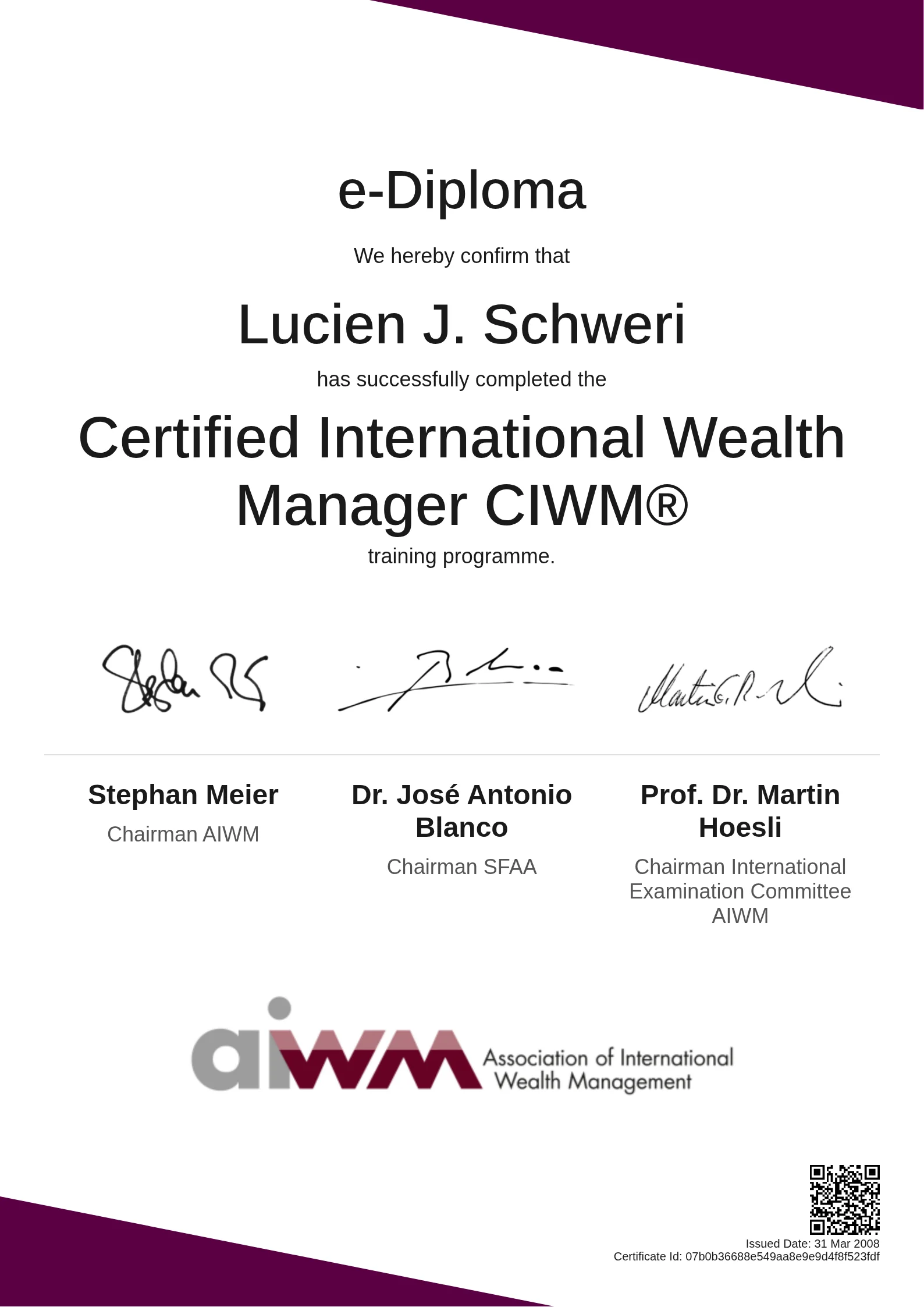 Lucien J. Schweri | Certified International Wealth Manager CIWM®