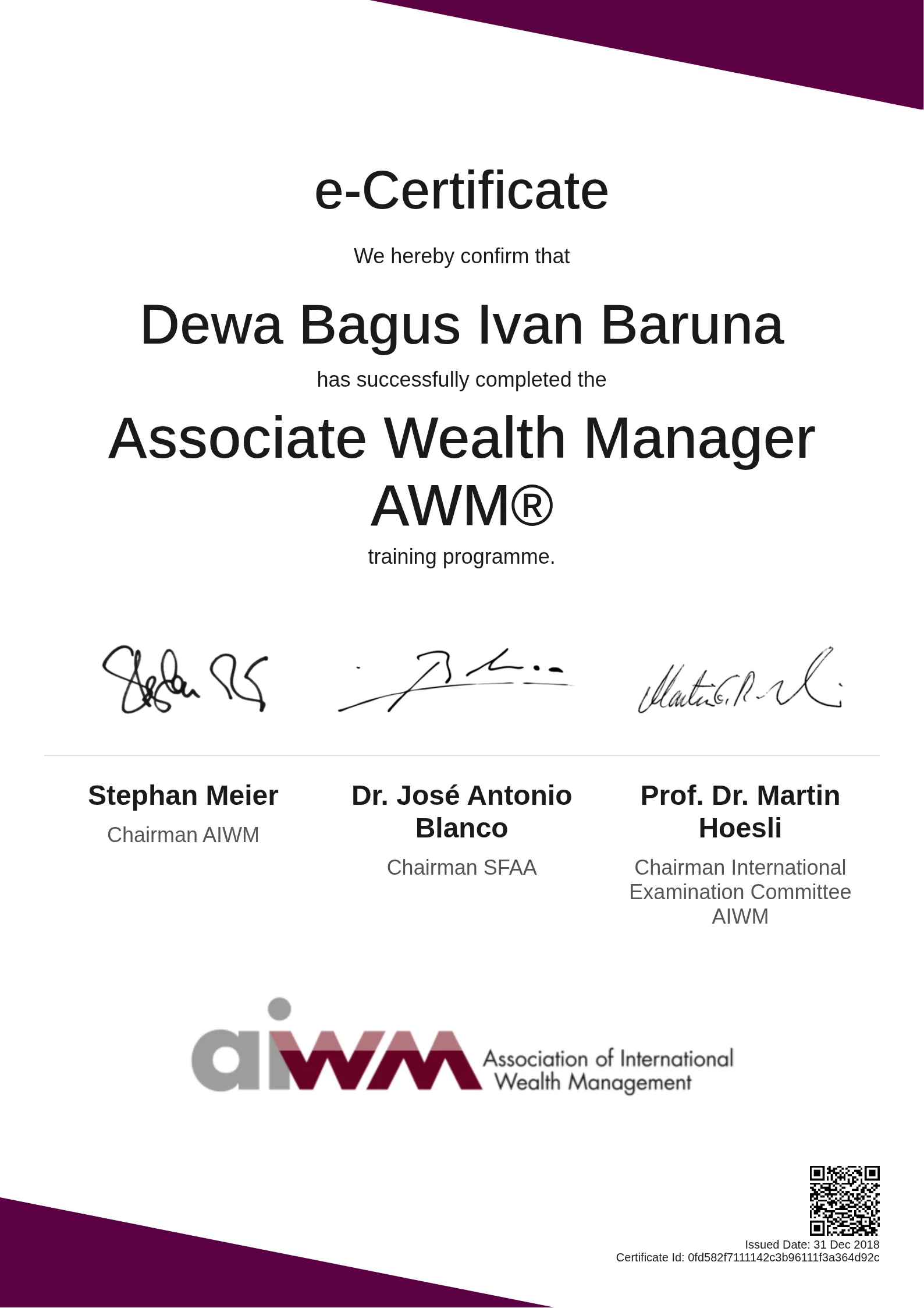 Dewa Bagus Ivan Baruna | Associate Wealth Manager AWM®