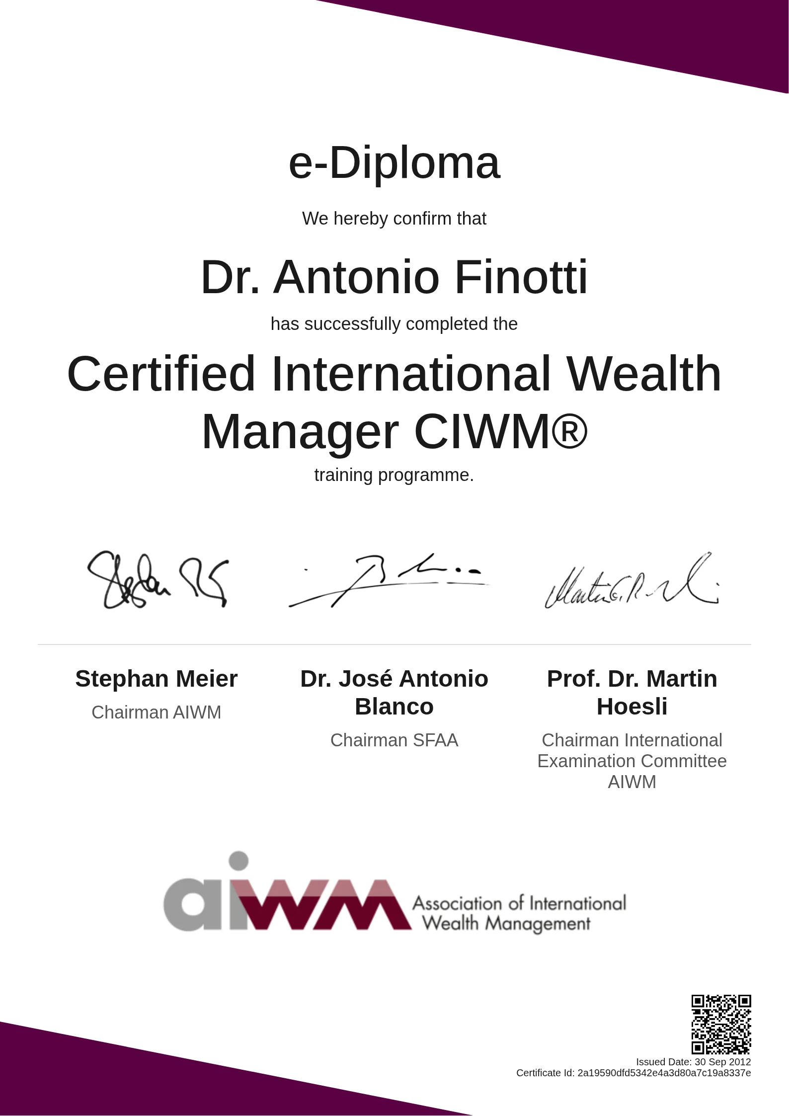 Dr. Antonio Finotti | Certified International Wealth Manager CIWM®