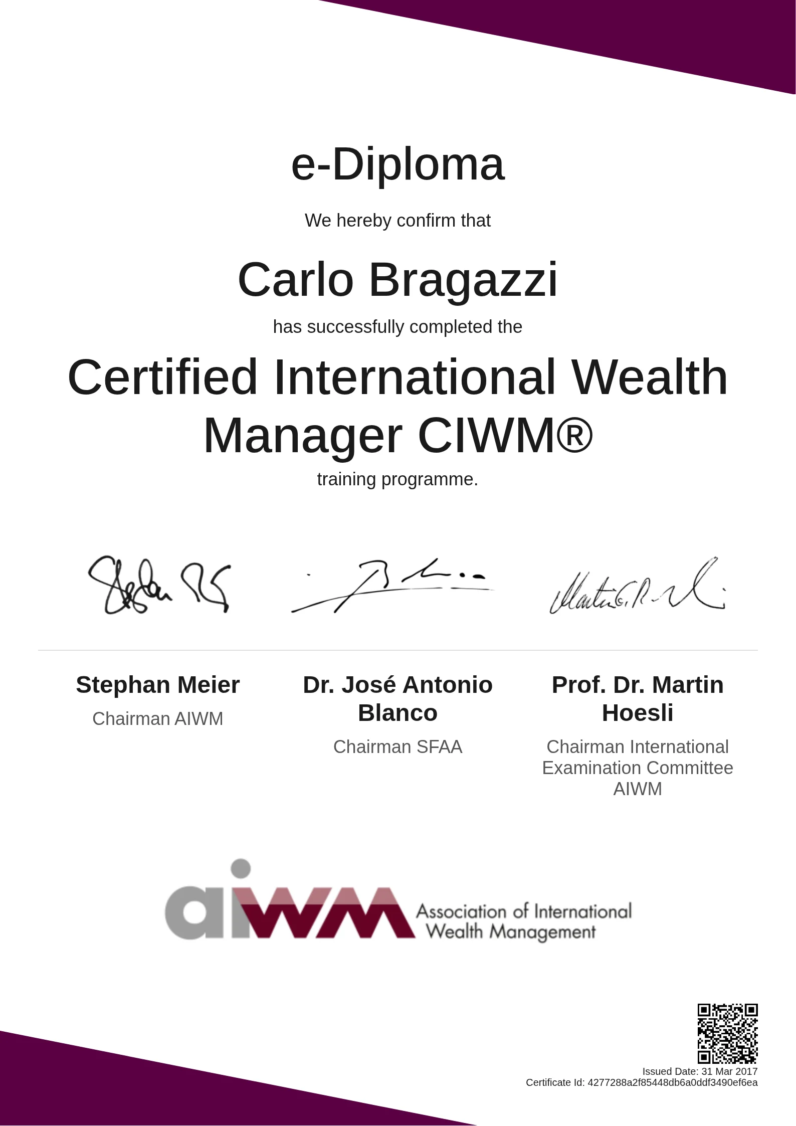 Carlo Bragazzi | Certified International Wealth Manager CIWM®