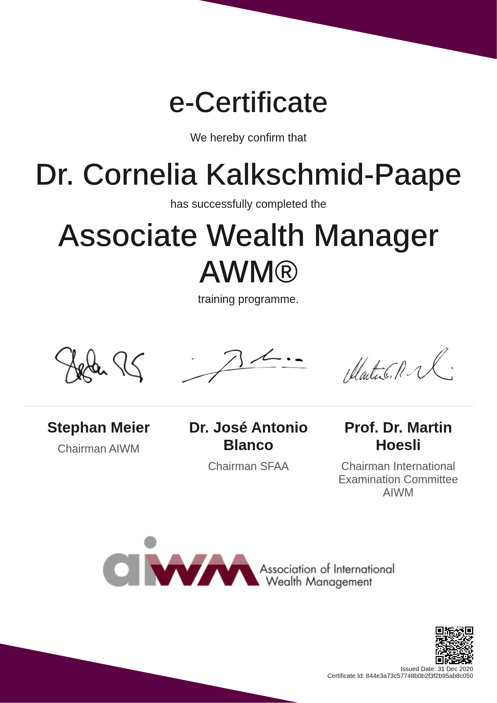 Dr. Cornelia Kalkschmid-Paape | Associate Wealth Manager AWM®