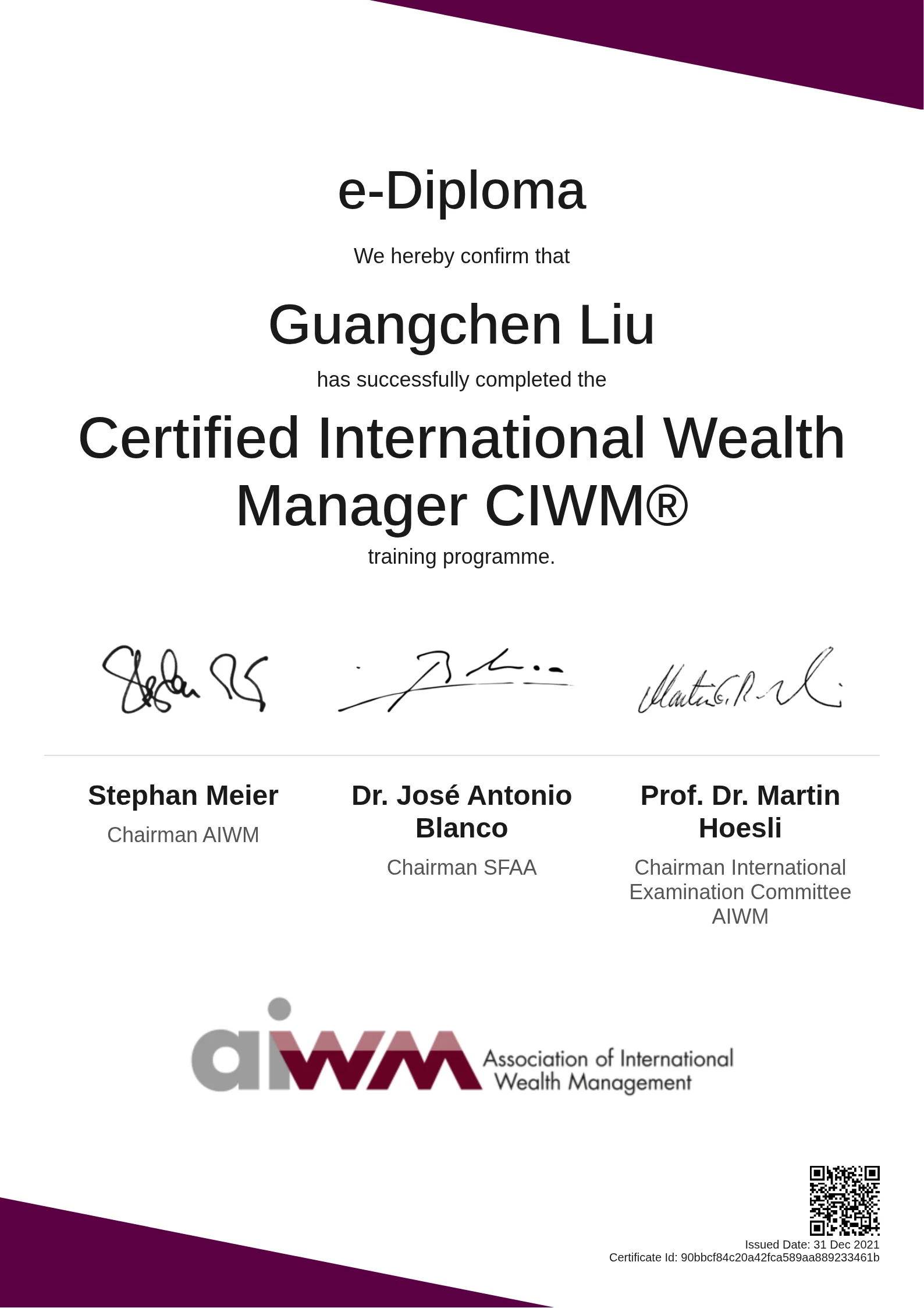Guangchen Liu | Certified International Wealth Manager CIWM®