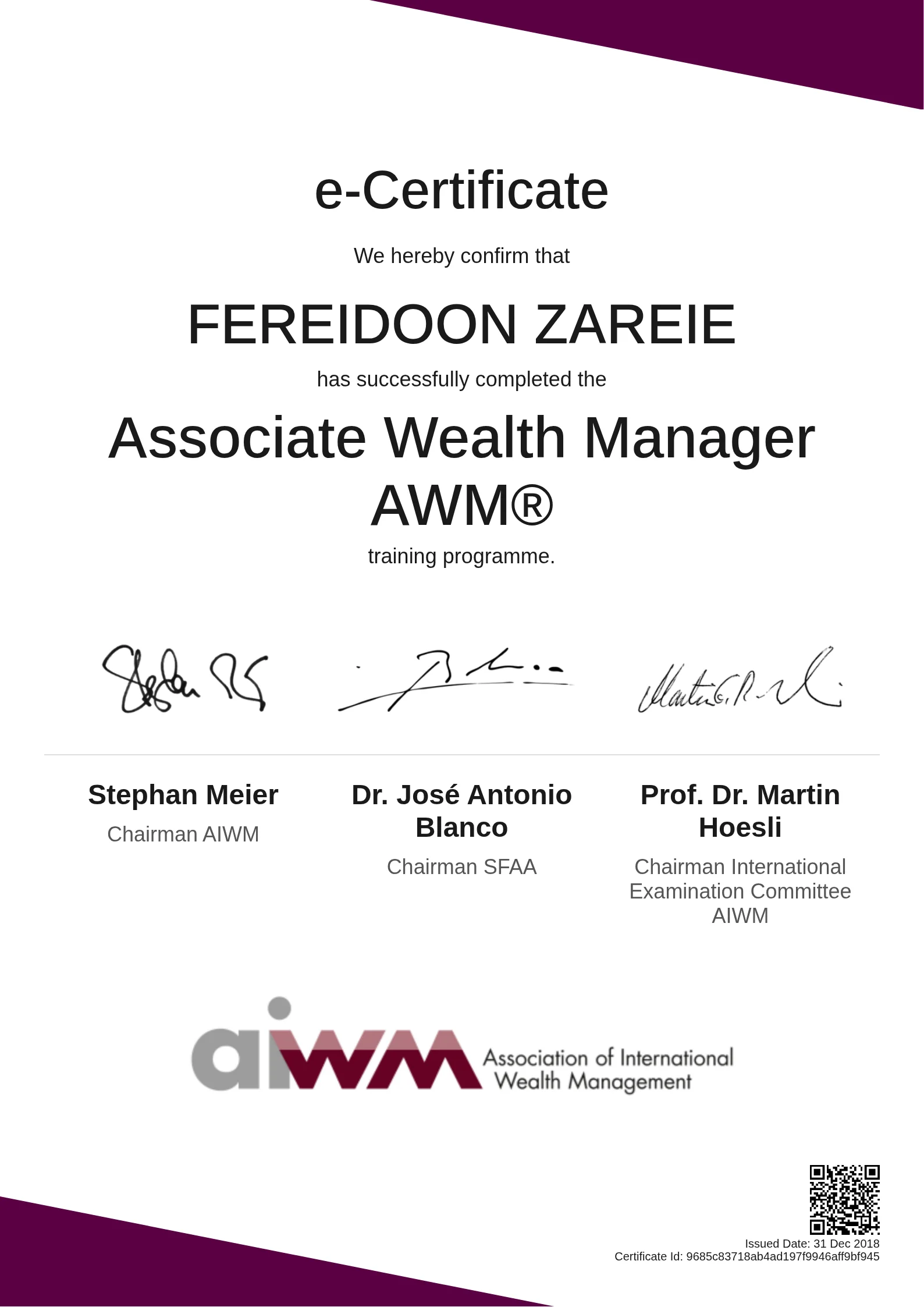 FEREIDOON ZAREIE | Associate Wealth Manager AWM®