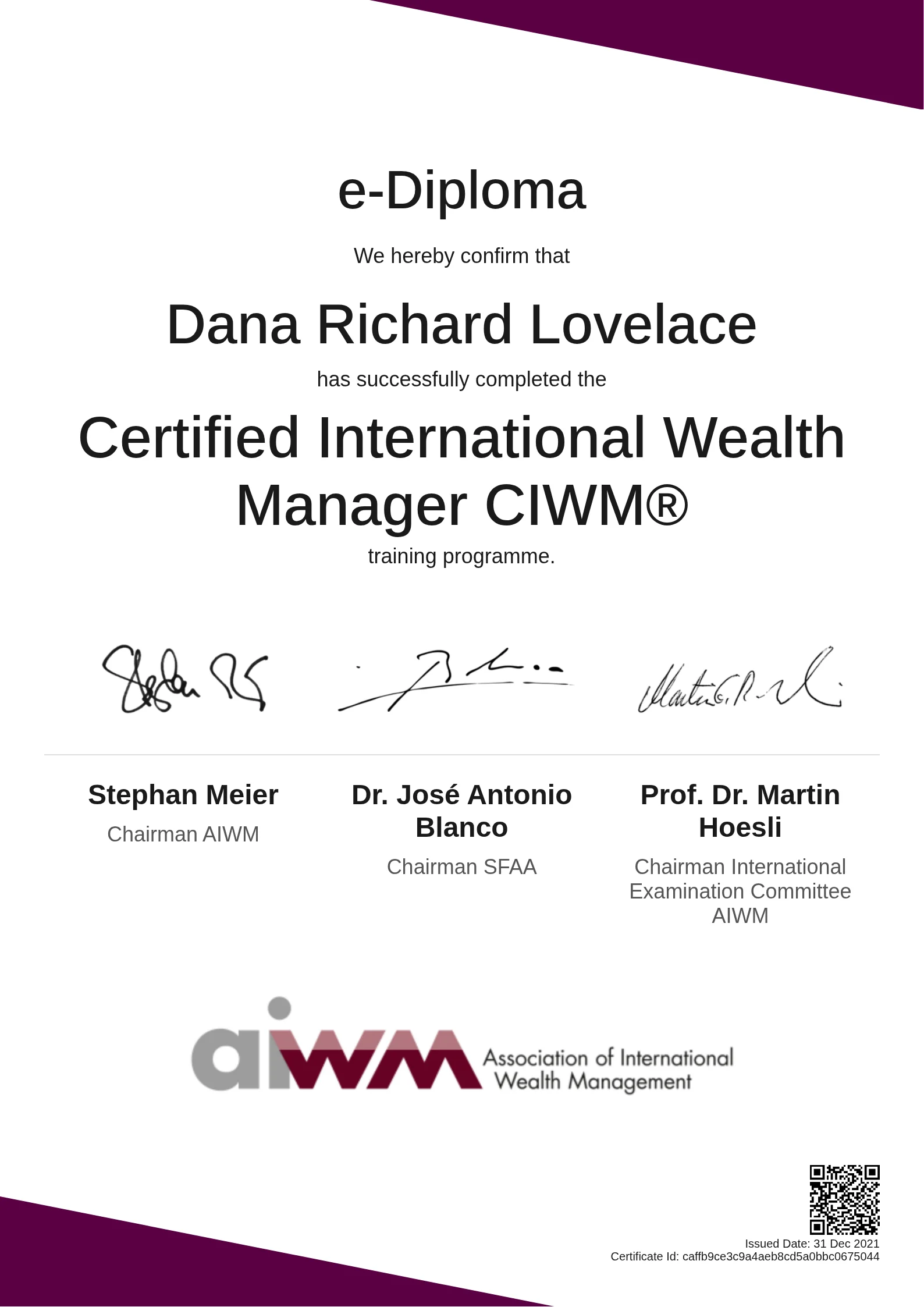 Dana Richard Lovelace | Certified International Wealth Manager CIWM®